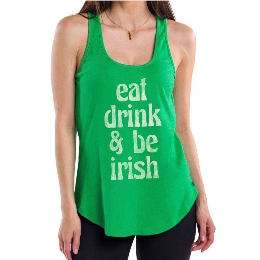 Tipsy Elves Green Eat Drink & Be Irish Racerback Tank Top St Patricks Day XS